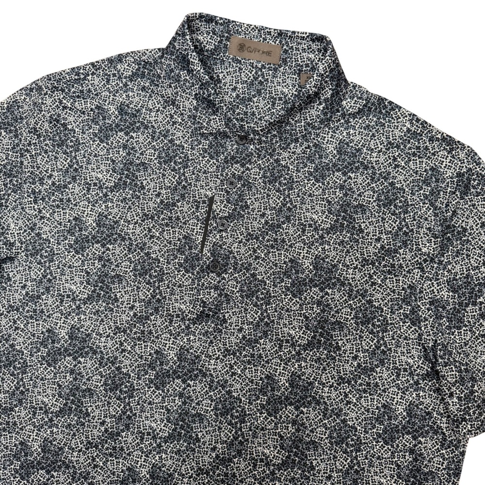 G/FORE Golf Polo Shirt Mens XL Navy Blue Micro Floral Print Stretch Performance